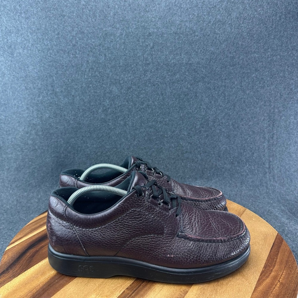 Sas Bout Time Sz 10.5 Brown Pebbled Leather Moc Toe Walking Oxfords Comfort Shoe